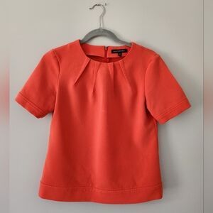Banana Republic Coral Structured Pleated Neck Short Sleeve Top Sz XS